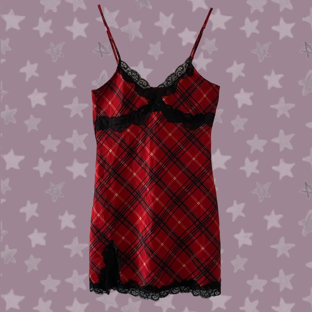 RED NASTY GAL PLAID MINI DRESS